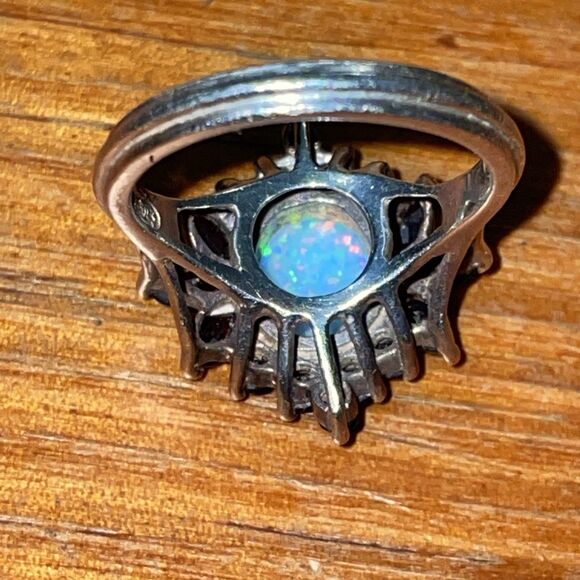 Vintage Sterling Silver Opal And Garnet Cluster Ring Womens Size 8 - Picture 7 of 10